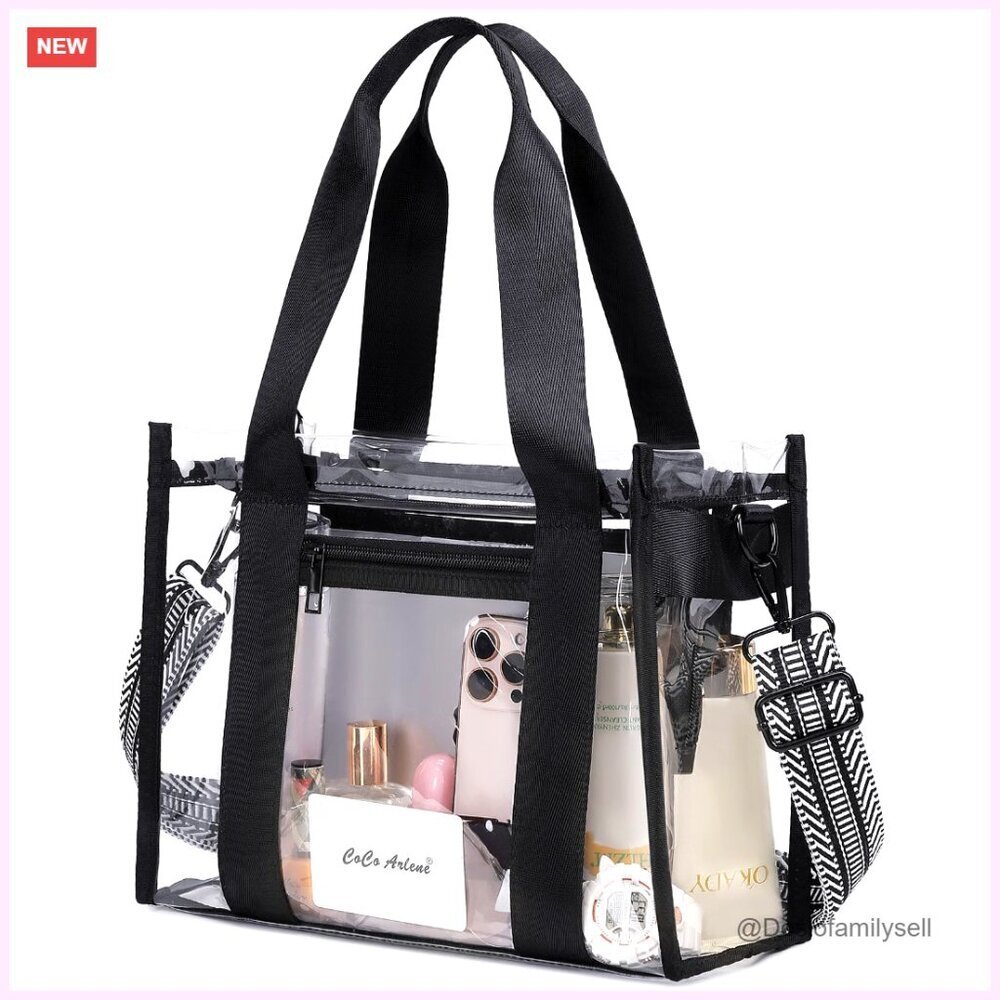 Large Clear Tote Bag with Outer and Inner Zip Pockets for Stadium Events